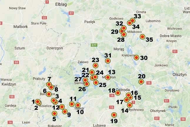 Zbigniew Kobyliński Ryc. 1. Grodziska potwierdzone i zbadane w czasie realizacji projektu Katalog grodzisk Warmii i Mazur. Część 1. Pomezania, Pogezania i Warmia w latach 2012-2016 (oprac. Z.