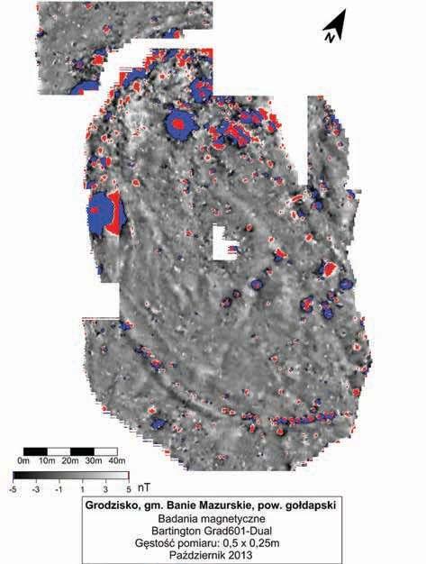 Grodziska jaćwieskie w świetle najnowszych badań interdyscyplinarnych Ryc. 8. Grodzisk, gm. Banie Mazurskie. Wyniki badań geomagnetycznych (oprac. P. Wroniecki) Fig. 8. Grodzisk, community of Banie Mazurskie.