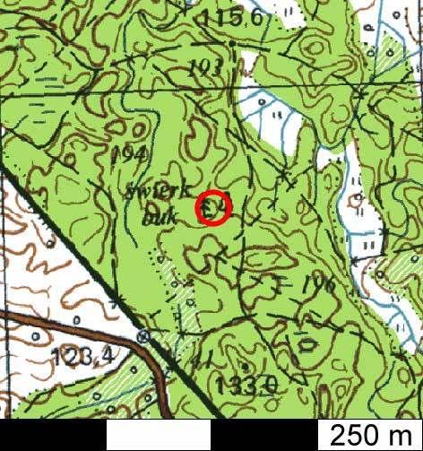 Zbigniew Kobyliński i inni Badania geologiczne: Obiekt zajmuje wystający cypel wysoczyzny ukształtowany przez erozję związaną z doliną rzeki, która płynie w tym miejscu na wysokości 99,6 m n.p.m. W stanowisku wykonano sześć wierceń geologicznych, na podstawie których sporządzono przekrój o przebiegu WSW-ENE.
