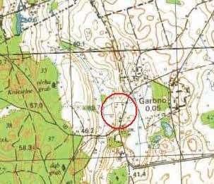 Jacek Radkowski i Jacek Wysocki Ryc. 29. Garbno, gm. Barciany, st. 1. Lokalizacja grodziska na mapie w skali 1 : 25000 Fig. 29. Garbno, community of Barciany, site 1.