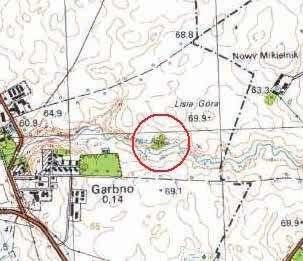 Jacek Radkowski i Jacek Wysocki Ryc. 35. Garbno, gm. Korsze, st. 2. Lokalizacja grodziska na mapie w skali 1:25000 Fig. 35. Garbno, community of Korsze, site 2.