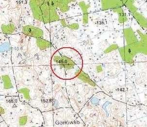Problematyka gródków stożkowatych na obszarze województwa warmińsko-mazurskiego Ryc. 41. Gorłówko, st. 1. Lokalizacja grodziska na mapie w skali 1:25000 Fig. 41. Gorłówko, site 1.
