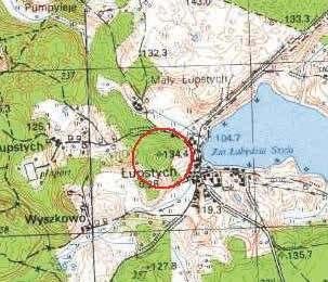 Jacek Radkowski i Jacek Wysocki Ryc. 70. Łupstych, st. 1. Lokalizacja grodziska na mapie w skali 1:25000 Fig. 70. Łupstych, site 1. Location of the stronghold on a 1:25,000 map Rys. 71. Łupstych, st. 1. Numeryczny model terenu (źródło: geoportal.