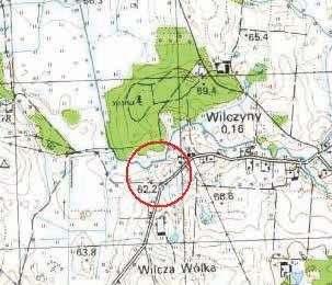 Jacek Radkowski i Jacek Wysocki Ryc. 133. Wilczyny, st. 1. Lokalizacja grodziska na mapie w skali 1:25000 Fig. 133. Wilczyny, site 1. Location of the stronghold on a 1:25,000 map Ryc. 134.