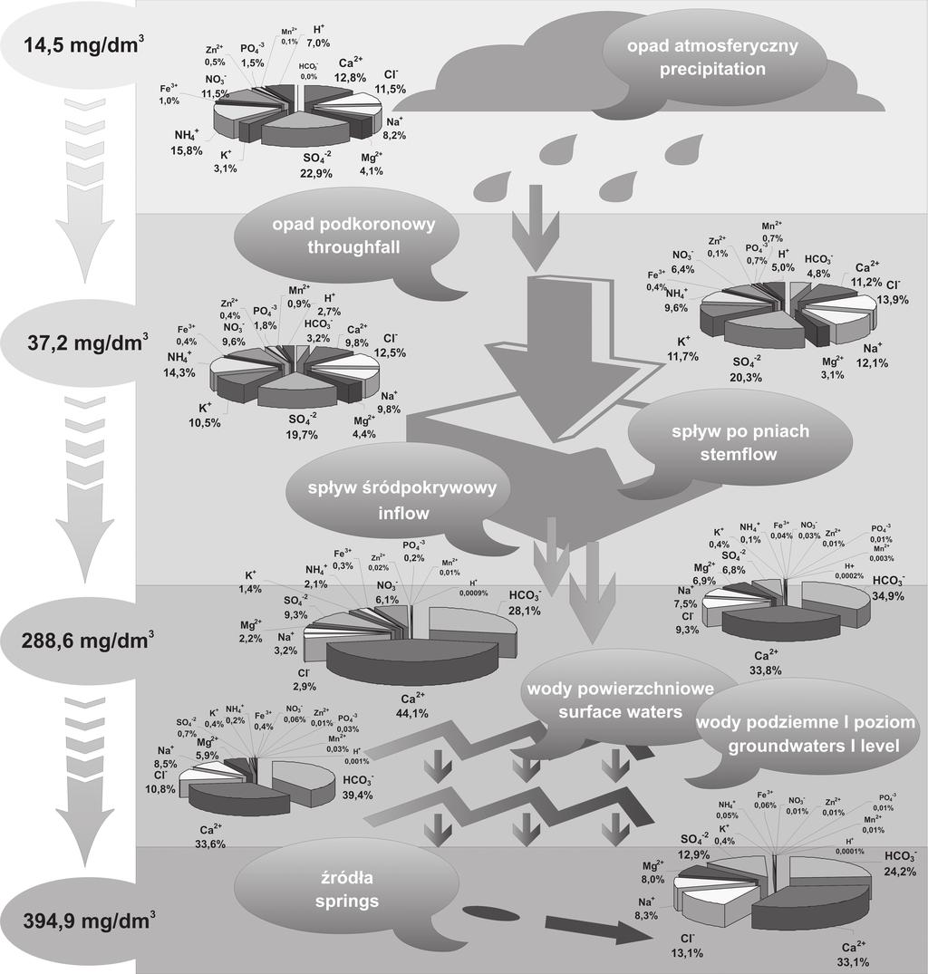Ryc. 6. System obiegu wody w zlewni jeziora Gardno. Mineralizacja i sk³ad chemiczny w latach 1997-2005 Fig. 6. The system of water circulation in Lake Gardno catchment.