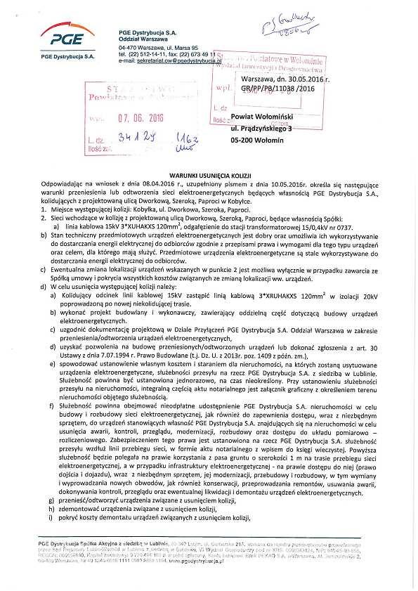 Załącznik nr 1 - Warunki przebudowy sieci średniego napięcia wydane przez PGE