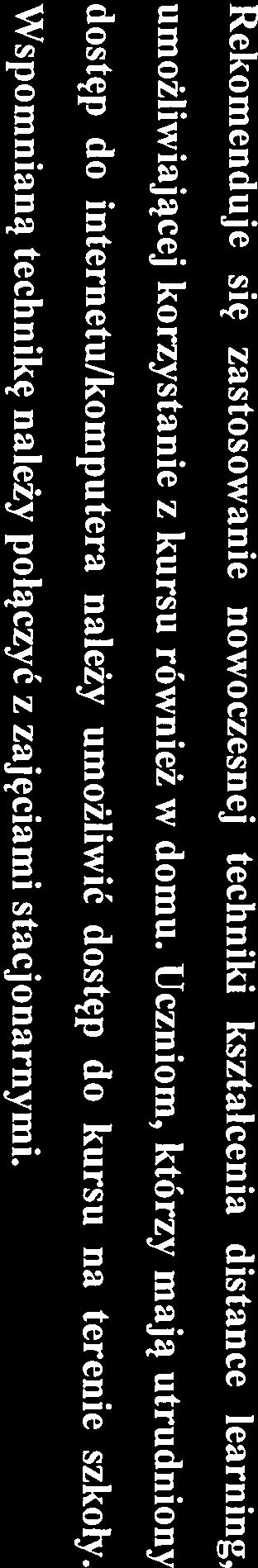 Uczniom, którzy mają utrudniony dostęp do internetu/komputera należy umożliwić dostęp do kursu na terenie szkoly. Wspomnianą technikę należy polączyć z zajęciami stacjonarnymi.