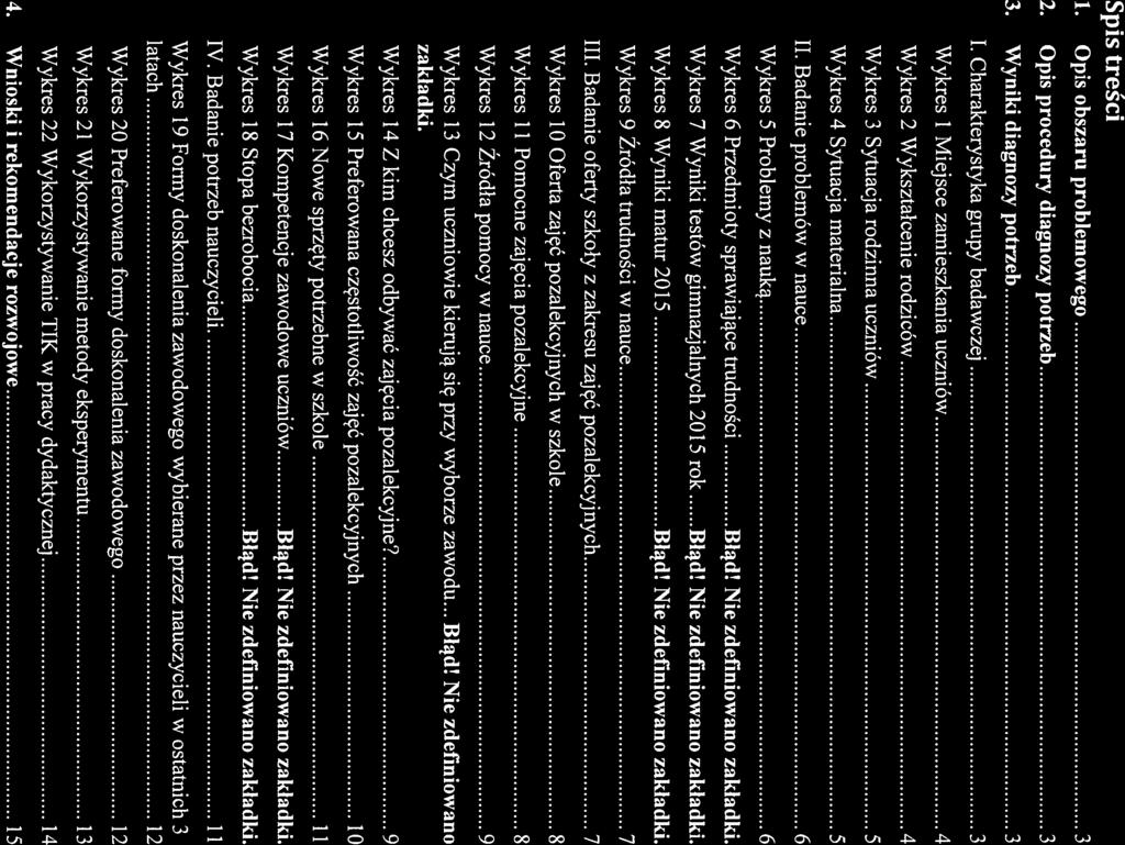 Spis treści Opis obszaru problemowego. 3 2. Opis procedury diagnozy potrzeb 3 3. Wyniki diagnozy potrzeb 3 I.