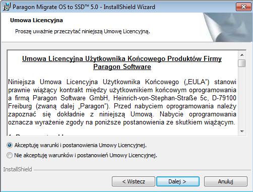 Jeśli to konieczne, kliknij Zmień aby zmienić ścieżkę instalacji (domyślnie C:\Program Files\Paragon Software\Migrate OS to SSD 5.0\). 6.
