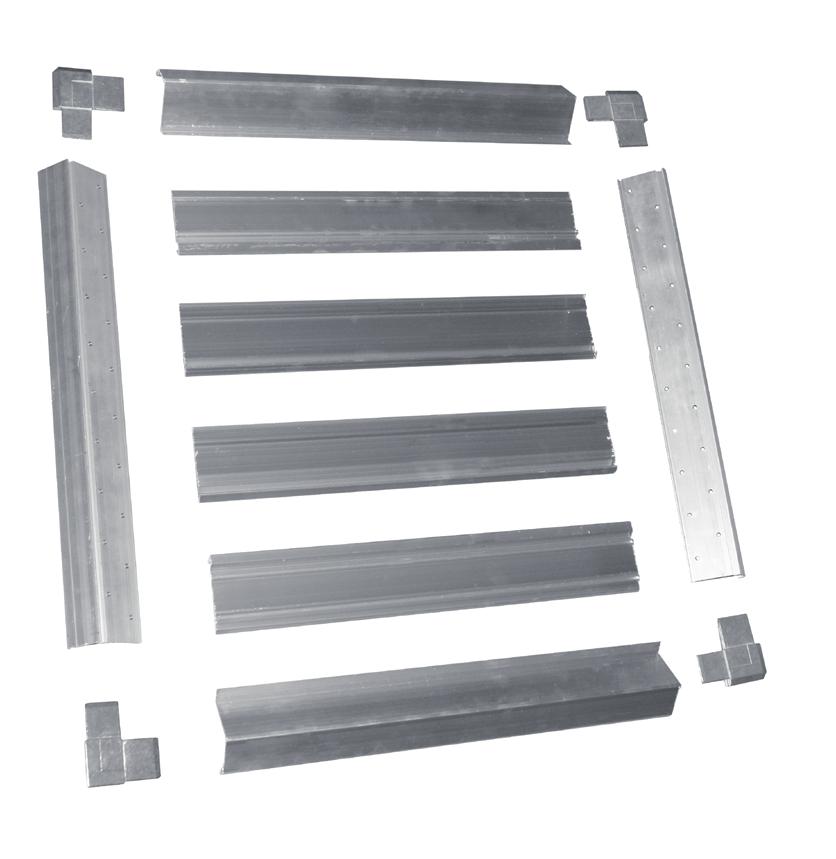 Elementy prefabrykacji czerpni/wyrzutni aluminiowych CSQ-A-PREF/WSQ-A-PREF Elementy do budowy wentylacyjnych czerpni i wyrzutni prostokątnych wykonane są w całości z odlewanego aluminium.