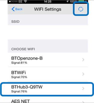 Krok 13 Wybrać sieć wi-fi, do której domofon ma się podłączyć. (sieć musi być częstotliwości 2.4 GHz, nie 5 GHz).