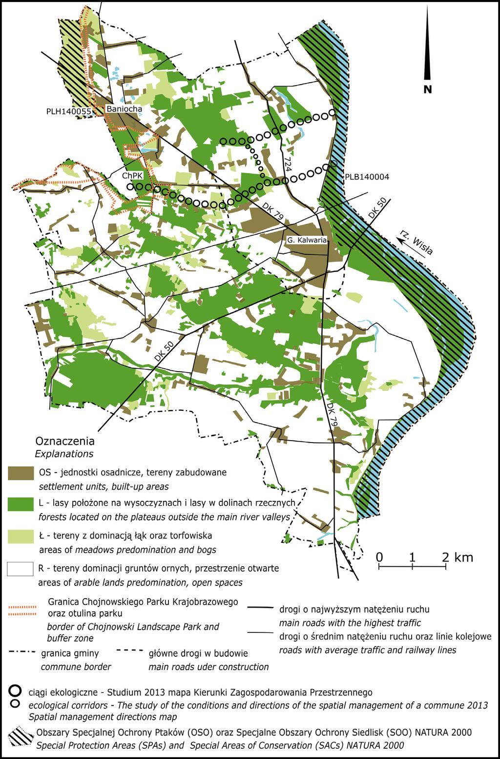 Ocena funkcjonowania korytarzy... Rysunek 1. System przyrodniczy gminy Góra Kalwaria (oprac. wł na podst. Studium 2013) Figure 1.