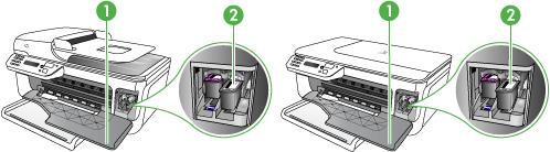 4500 Wireless HP Officejet 4500 Desktop 1 Drzwiczki dostępu do pojemników 2 Pojemniki z tuszem Widok z