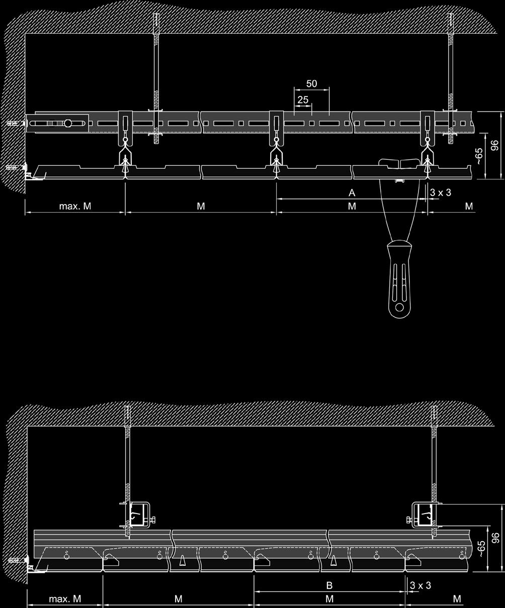 14 :::: :::: 15 PRZEKRÓJ POPRZECZNY PROFILI ZACISKOWYCH A (DP12), SYSTEM Q-CLIP F Detal A Q-Clip płyta kwadratowa Detal C System rusztu Podkładka śruby M6 Nakrętka sześciokątna M6 Podkładka śruby M6