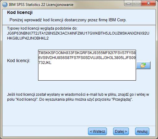 Otrzymany kod licencyjny należy wprowadzić