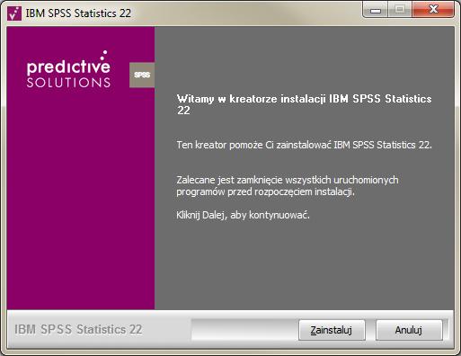 Dla IBM SPSS Statistics 22 możliwa jest instalacja tylko na takiej liczbie komputerów, jaką określają postanowienia licencji.