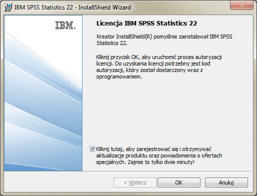 Brak autoryzacji licencji uniemożliwia pracę z programami IBM SPSS.