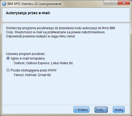 8 Po wybraniu opcji [ADRES E-MAIL KOMPUTERA] kreator wyśle te informacje pocztą elektroniczną do firmy IBM za pomocą programu pocztowego