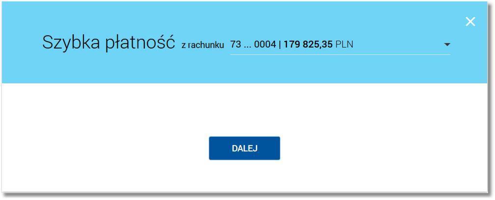 Po pozytywnej autentykacji klienta wyświetlana jest formatka wyboru rachunku, z którego ma zostać zrealizowany przelew: Lista dostępnych rachunków zawiera: nazwę i zamaskowany numer rachunku, kwotę