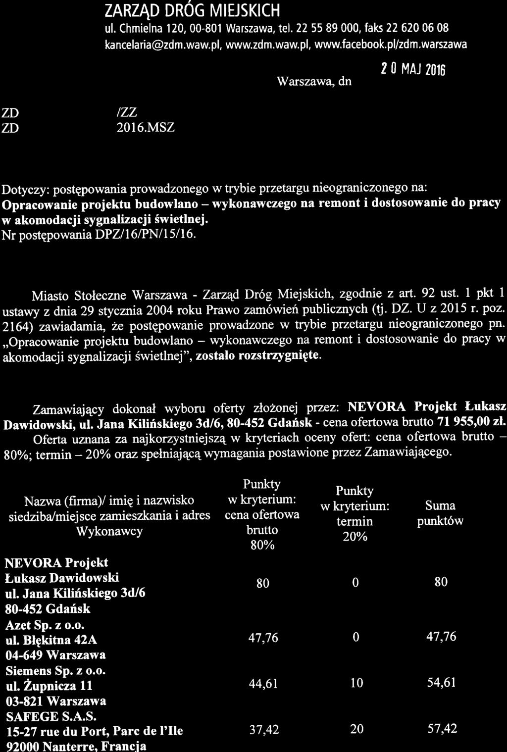 ZD ZD IZZ 2OI6.MSZ Warszawa.