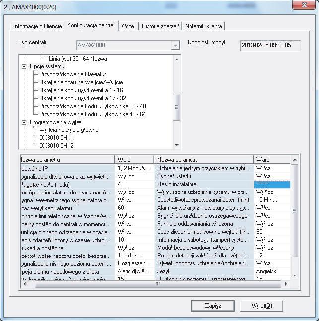 AMAX panel 4000 / AMAX panel 4000 Konfiguracja pl 103 Rysunek 8.12: Konfiguracja centrali opcje systemu 8.6.