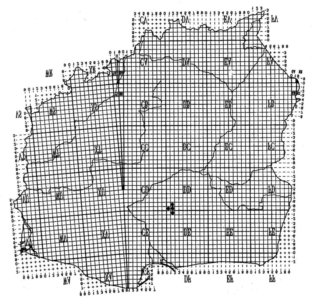 44 K. SZPILA Ryc. Lokalizacja badanych powierzchni na tle systemu UTM. Fig. Location of sampling plots, UTM-grid system.