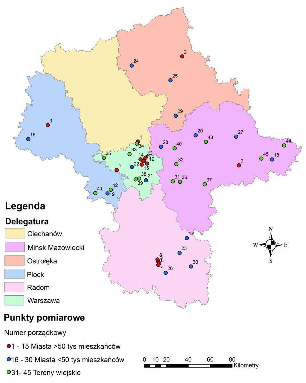 Mapa nr 9. Lokalizacja punktów pomiarowych monitoringu pól elektromagnetycznych w 2009 r.