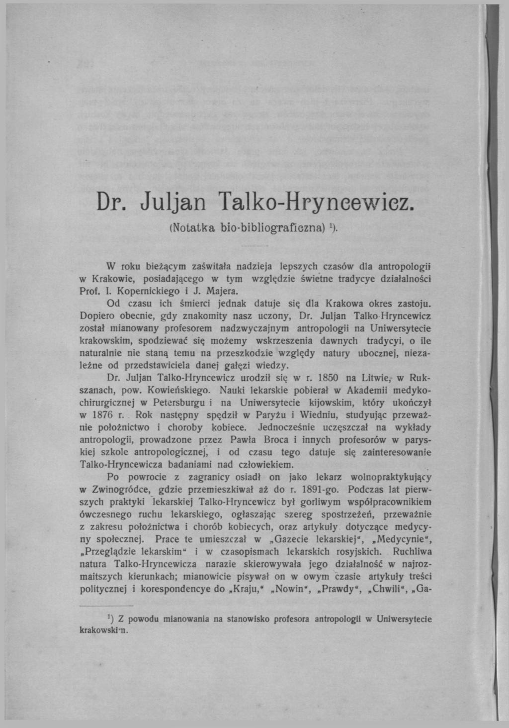 Dr. Juljan Talko-Hryneewiez. (Notatka bio-bibliografiezna) x ).