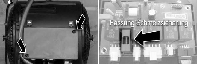 Czy wskutek przepięcia nie został przepalony bezpiecznik topikowy elektroniki sterującej? Sprawdzić stan bezpiecznika, patrz Rys. 6.