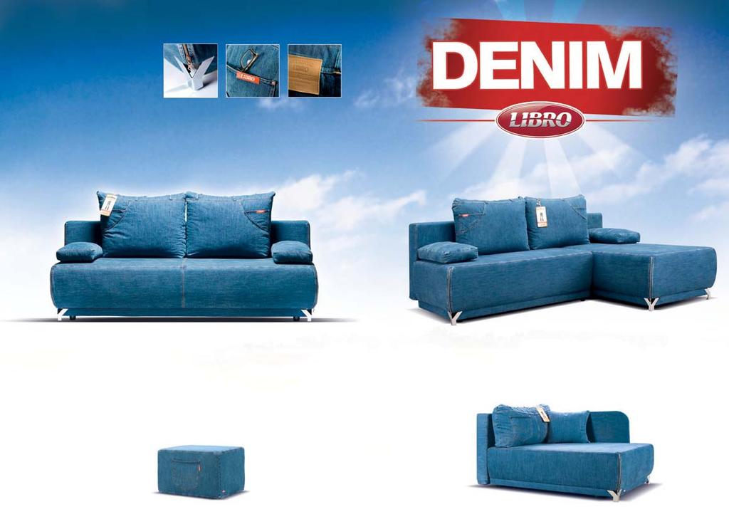 Oznaczenia: sprężyny typu bonell wspomaganie rozkładania pojemnik na pościel sprężyny faliste listwy sprężynujące Sofa DENIM wykonana jest z oryginalnego jeansu, identycznego z tym używanym do