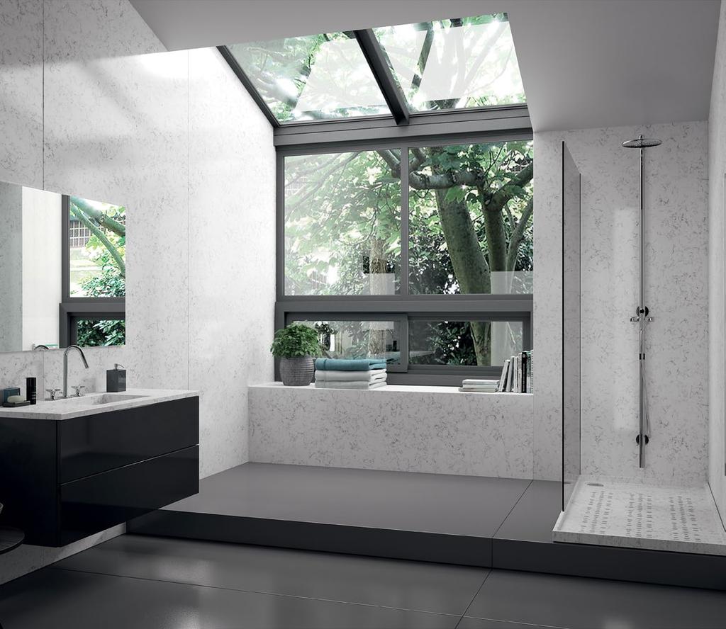 Duże łazienki Silestone oferuje nowe spojrzenie na łazienkę dzięki koncepcji formatów szytych na miarę, zaprojektowanych specjalnie z
