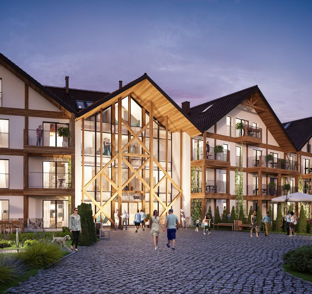Opis inwestycji Sun & Snow Resorts - Mazury to budynek mieszkalnopensjonatowy położony na działce na terenach leśnych Natura 2000 obok jeziora Nidzkiego.