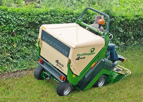 Profihopper 4WDi 14 15 Rzeczywisty 0-promień skrętu Precyzyjna praca na zboczach Technika 4WDi W Profihopper 4WDi każde z kół napędzane jest z niezbędną liczbą obrotów podawaną przez pedał jazdy i