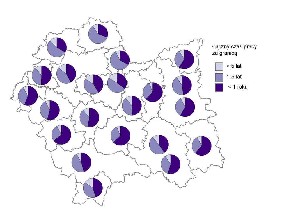 liczba osób WWW.OBSERWATORIUM.MALOPOLSKA.PL Mapa 5. Migranci powrotni, rejestrujący się w PUP w Małopolsce, podejmujący pracę za granicą w okresie od 2004 roku do I poł.