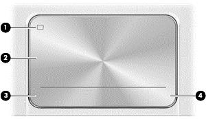 Płytka dotykowa TouchPad Element (1) Przycisk włączania/wyłączania płytki dotykowej TouchPad Opis Wyłącza lub włącza płytkę dotykową TouchPad po dwukrotnym naciśnięciu.