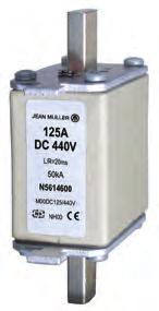 NH 440V DC Typ: NH 440V DC Prąd znamionowy: 20-250A Napięcie znamionowe: 440V DC Zwarciowa zdolność wyłączania: 50kA Stała czasowa: L/R 20 ms Zakres wyłączania: wkładka pełnozakresowa Wielkości,