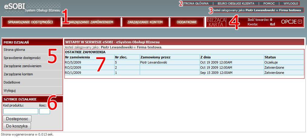 5. Strona główna i opis bloków strony Strona główna dostepna jest po zalogowaniu.