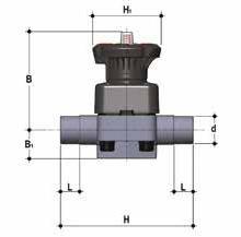 WYMIARY DKDV DIALOCK - zawór membranowy z końcówkami nyplowymi do klejenia, metryczny d DN PN B B 1 H H 1 L g EPDM Code FPM Code PTFE Code 20 15 10 102 25 124 80 16 460 DKDV020E DKDV020F DKDV020P 25