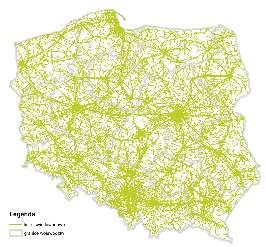 74 Mapa 11 przedstawia relacje przebiegu sieci światłowodowych w Polsce (odcinki łączące węzły sieci).
