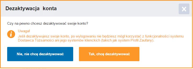 Strona ze szczegółami konta użytkownika przycisk do dezaktywacji konta.