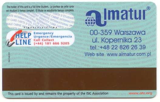IDENTITY CARD (ISIC) Legitymacje ISIC