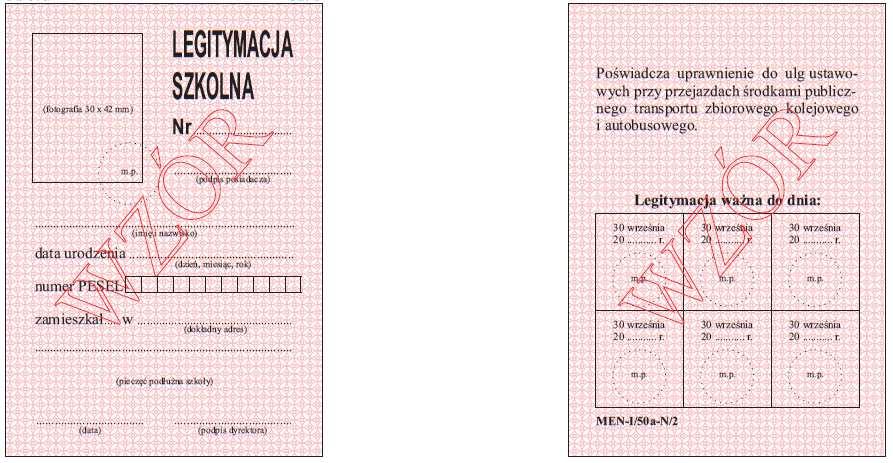 Wzór nr 17 do 17 WZÓR LEGITYMACJI SZKOLNEJ DLA UCZNIÓW NIEPEŁNOSPRAWNYCH