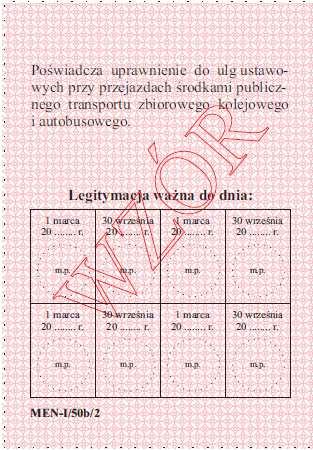 Wymiary: 72x103 mm Legitymacje szkolne wydane uczniom szkół policealnych dla młodzieży i słuchaczom szkół dla