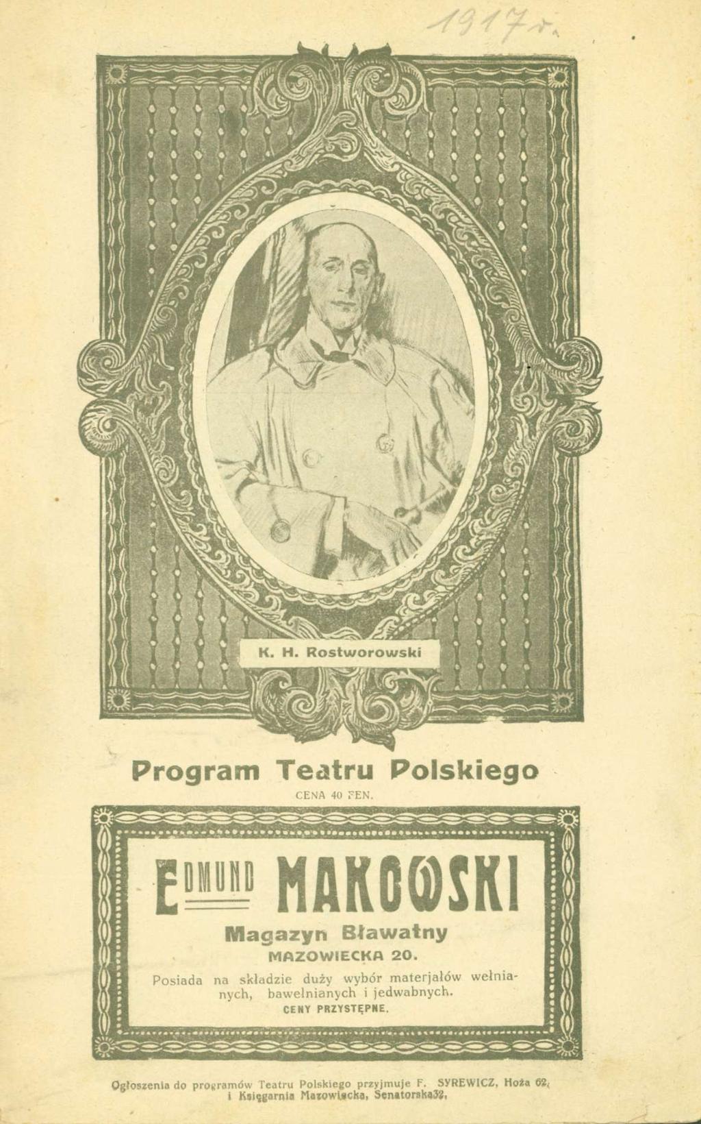 Program Teatru Polskiego CKNA 40 ren. HAKOlilSKI Magazyn Bławatny MAZOWIECKA 20.