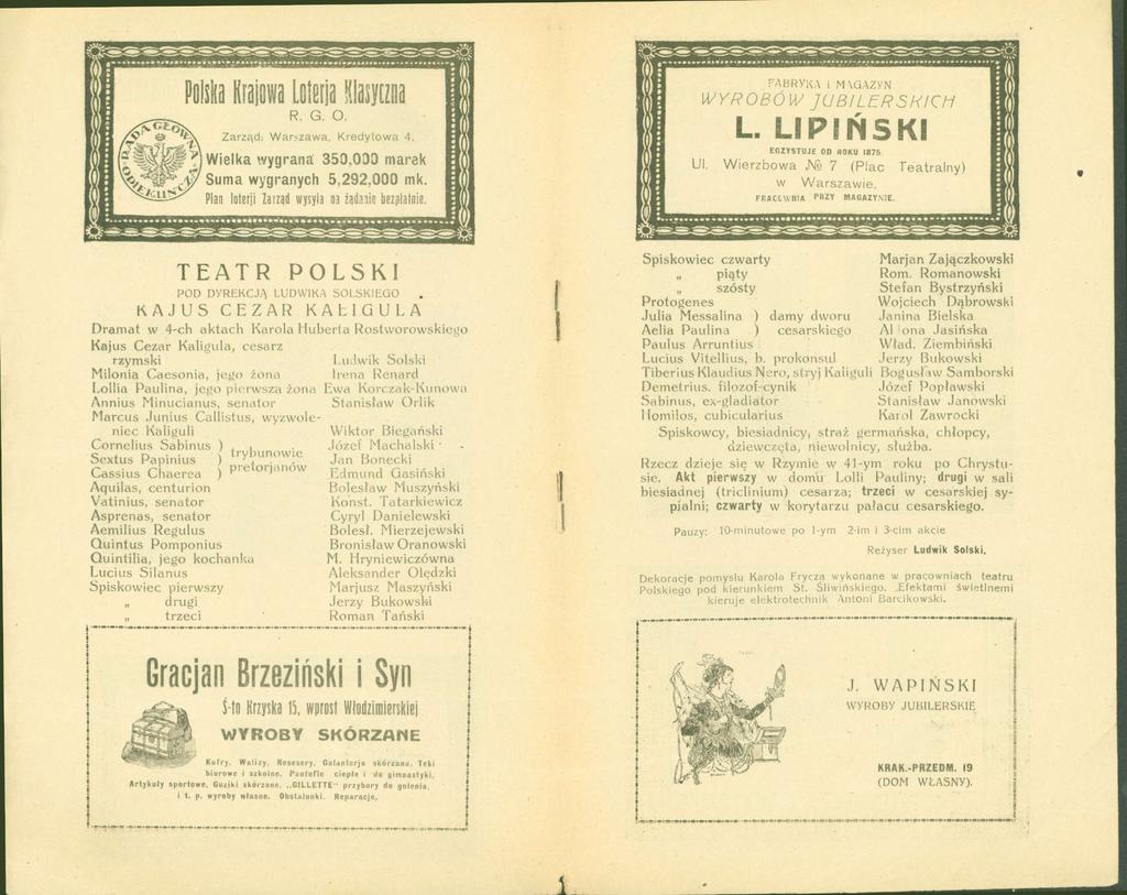 Poiii Kliwa Loija ilasyizna R. G. O. Zarząd: Warszawa, Kredytowa 4. Wielka wygrana 350,030 marek Suma wygranych 5,292,000 mk. Plan loterii Zarząd wysyła na zadanie bezpłatnie.