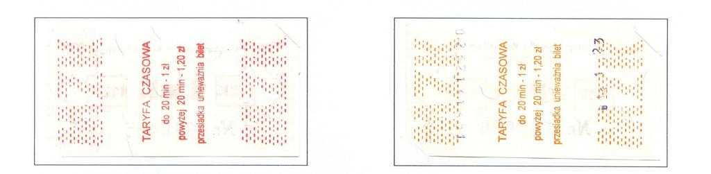Za przejazdy powyżej 20 minut. Bilet w cenie 1,10 zł., papier biały ze znakiem wodnym, przeciętne wymiary 6,5 cm 3,4 cm. Znane serie: A1, A2,A3 itd. do A50, B1, B2 itd. do B10, C1, C2 itd.