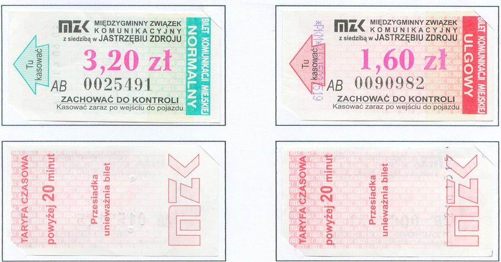 Za przejazdy jednorazowe w czasie powyżej 20 minut. Bilety sprzedawane przez kierowców w autobusach.