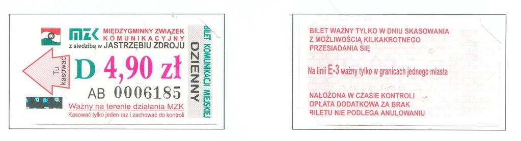 Odwrotne strony biletów.