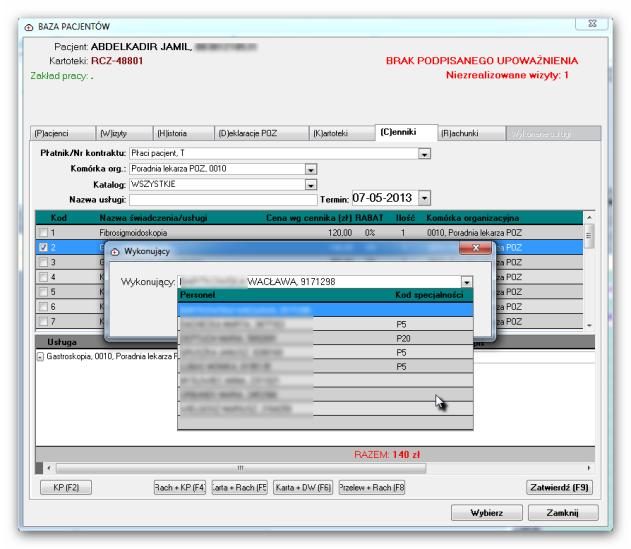 Ze względu że pacjent nie był zarejestrowany program nie wie kto te usługi