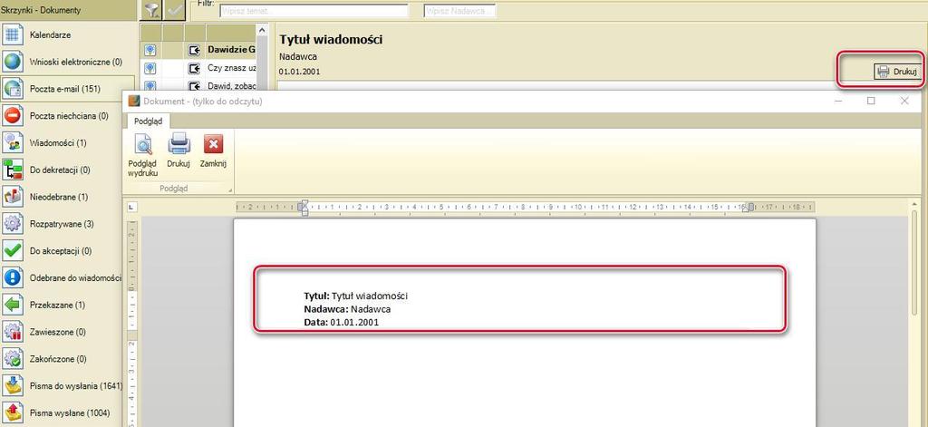 Dodano - przycisk Wydruk Maili Dodano przycisk wydruku maili który umożliwia wydrkowanie treści maila wraz z
